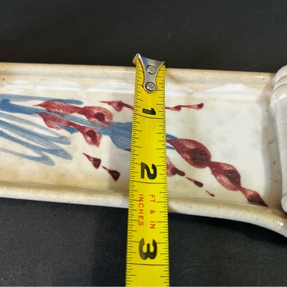 Art Pottery Butter Stick Dish Tray Handled Glazed Rolled Loop Incense Pottery - Picture 12 of 12